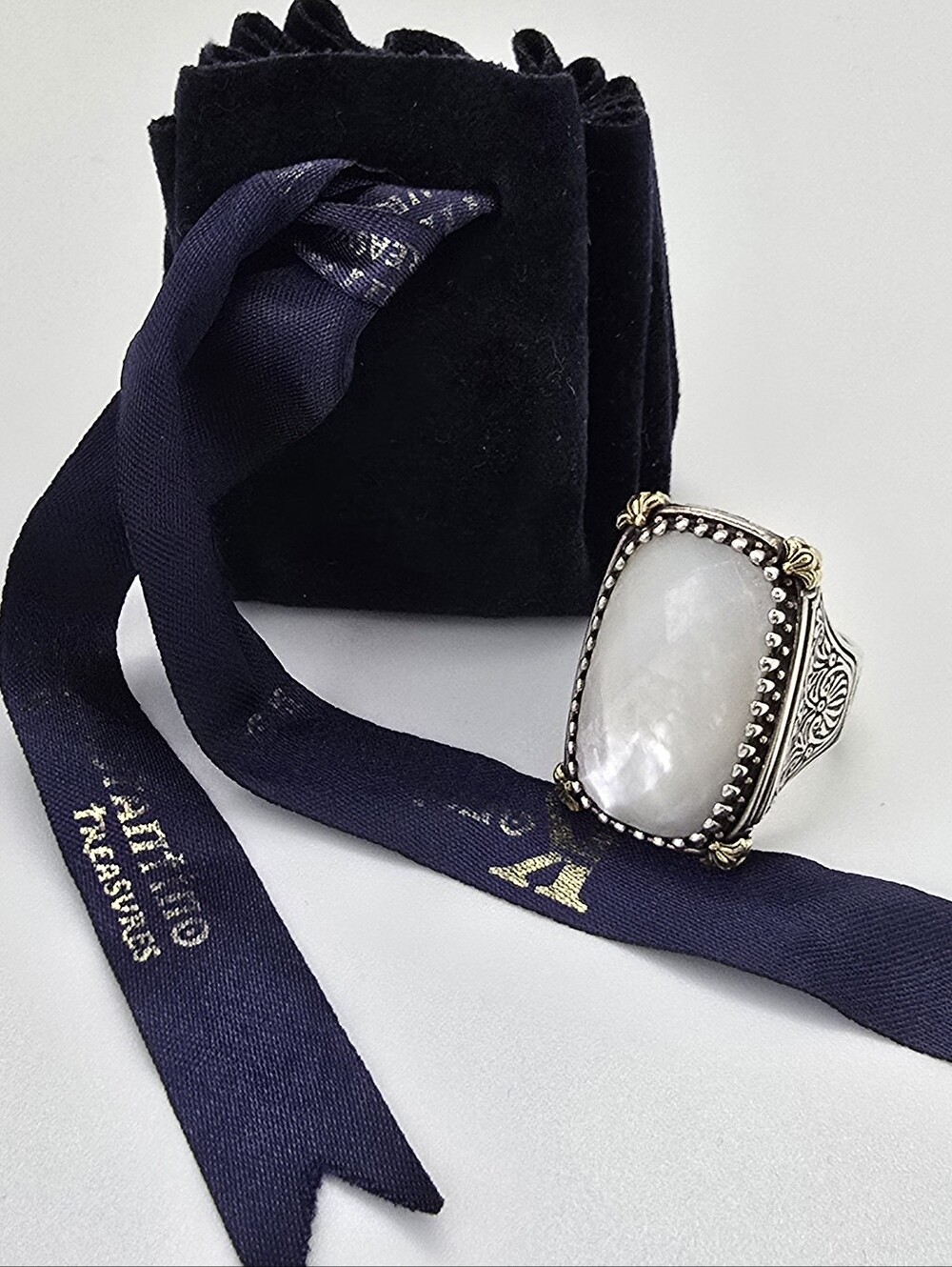 Konstantino White Mother-of-Pearl Statement Ring with Gold Accents